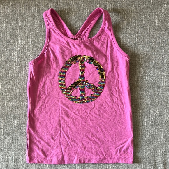 Cat & Jack Purple Reverse Sequin Peace Sign Tank Top Size S (6/6x)